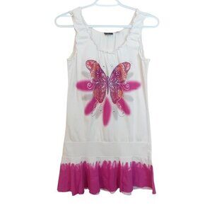 Y2K Girls Only Brand Vacation Travel Tank Dress Airbrush Butterfly Floral‎ XL